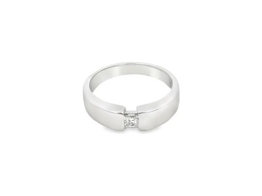 18K White Gold Men's Ring with Natural Princess-Cut Diamond